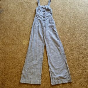 Japna Stylish Blue Striped  Wide Legged Jumpsuit with Button Accents